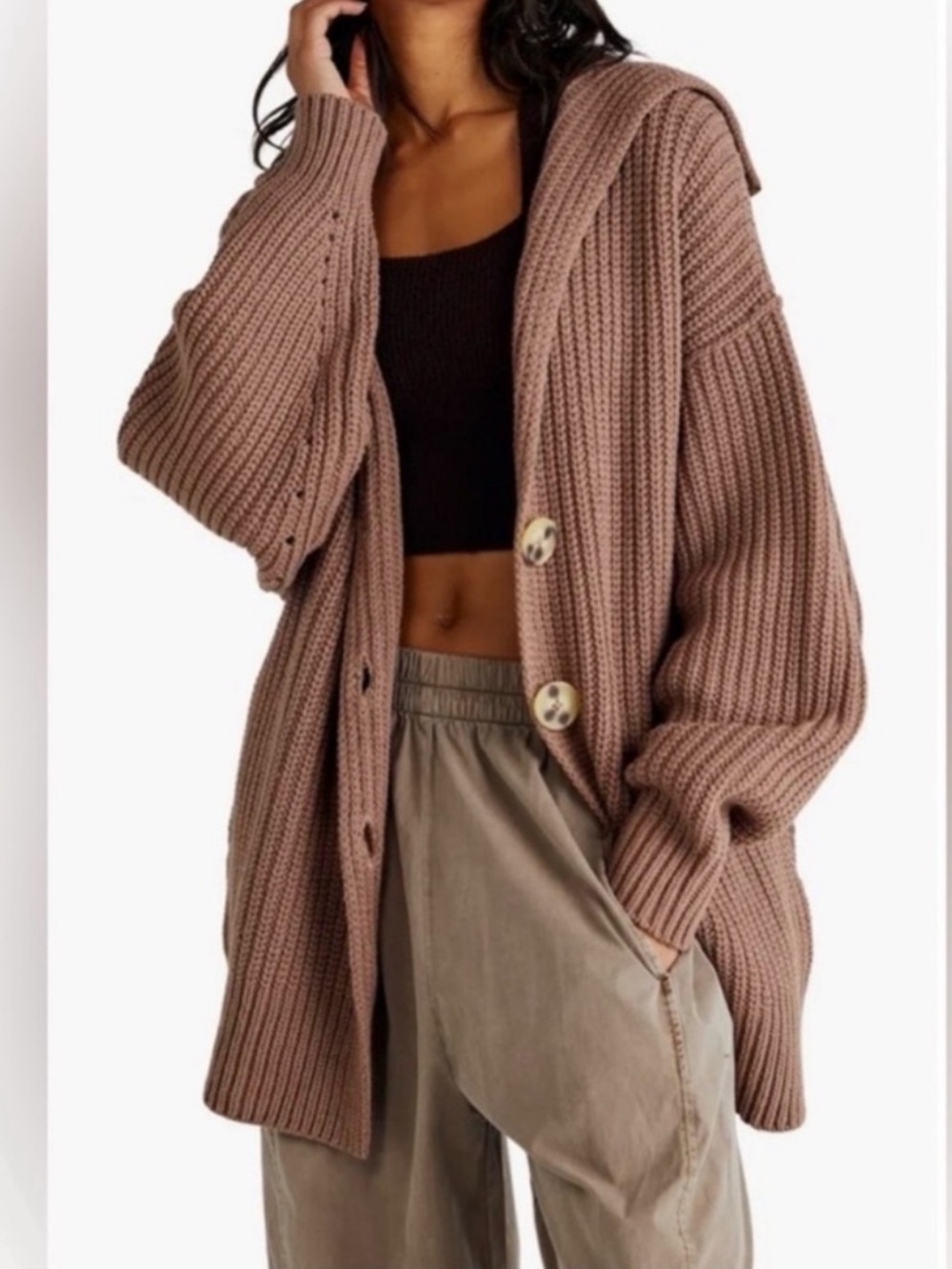 NEW Free People Swim Too Deep Oversized Cardigan Strawberry Roan M Chunky Knit